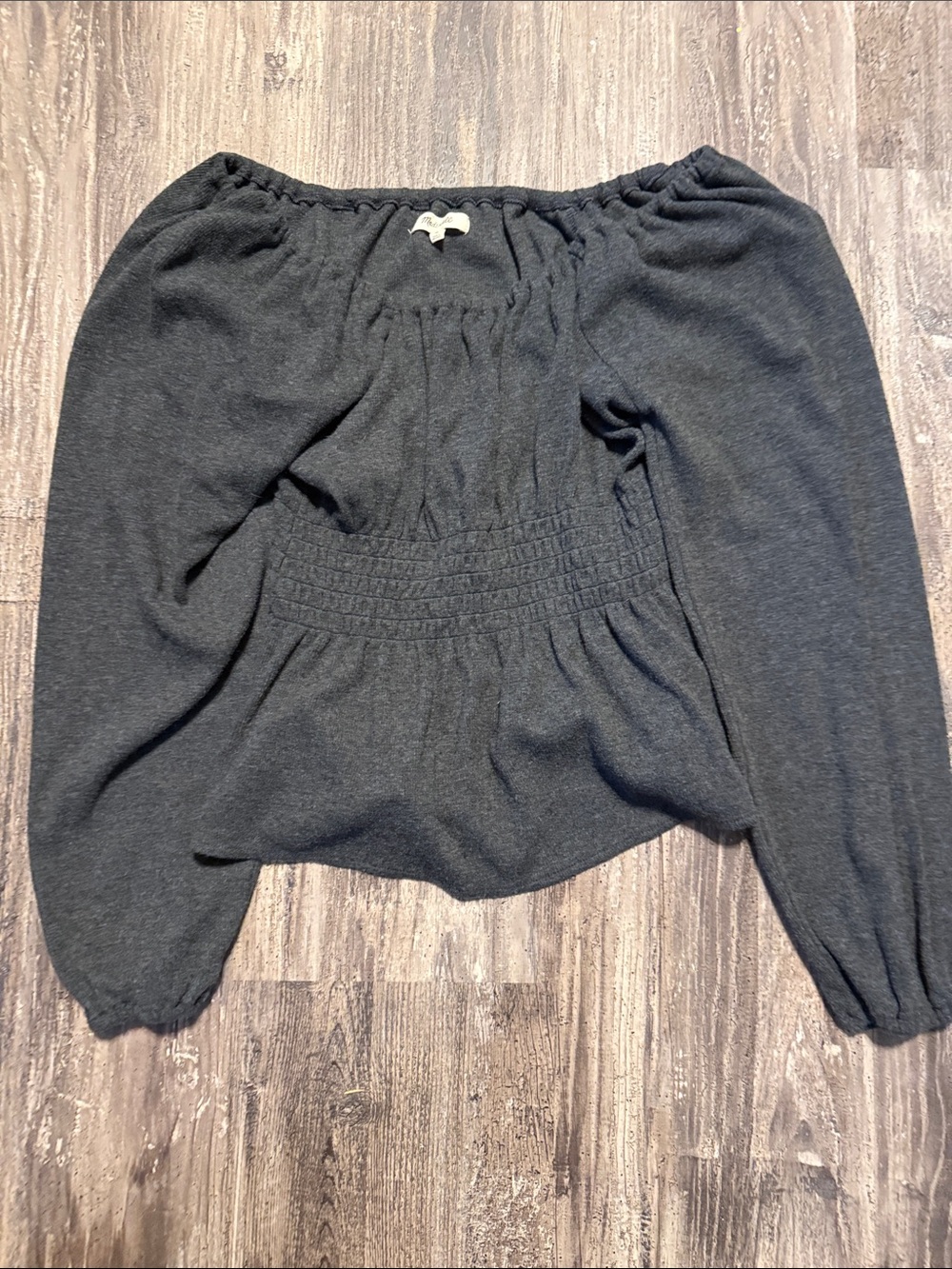 Madewell Charcoal Off-Shoulder Smocked-Waist Sweater